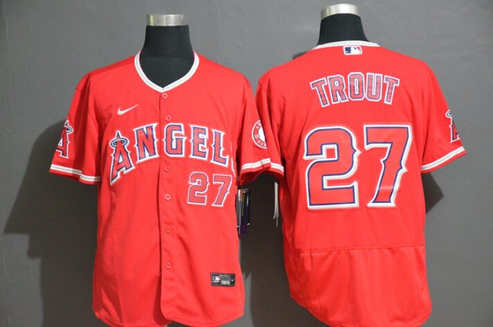 Men’s Los Angeles Angels #27 Mike Trout Red Stitched MLB Flex Base Nike Jersey