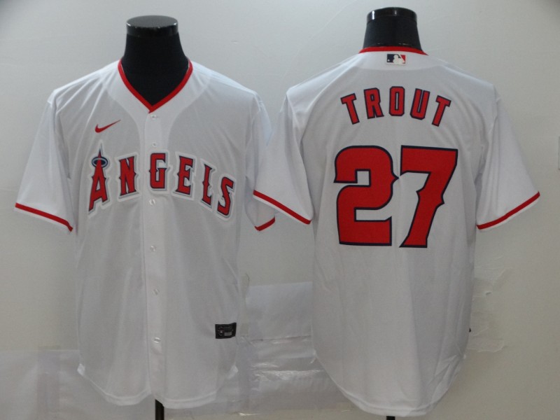 Men’s Los Angeles Angels #27 Mike Trout White Stitched MLB Cool Base Nike Jersey