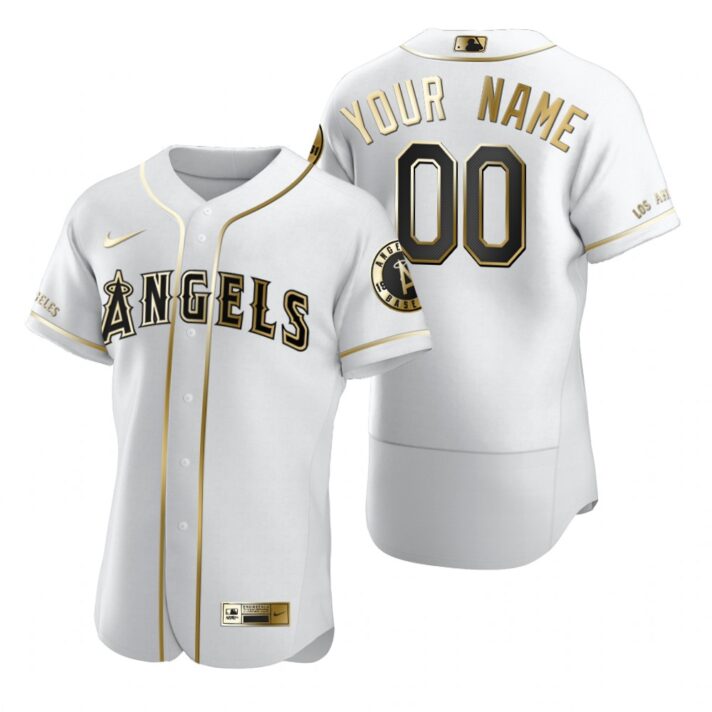 Men’s Los Angeles Angels Custom Nike White Stitched MLB Flex Base Golden Edition Jersey
