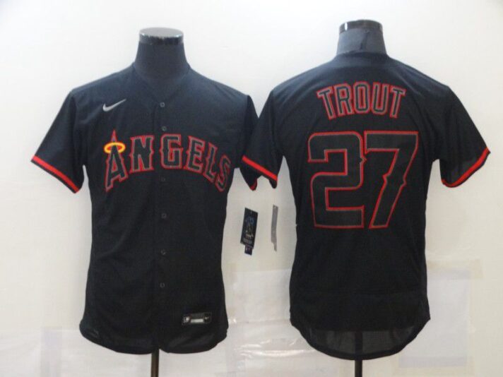 Men’s Los Angeles Angels of Anaheim #27 Mike Trout Lights Out Black Fashion Flexbase Nike Jersey