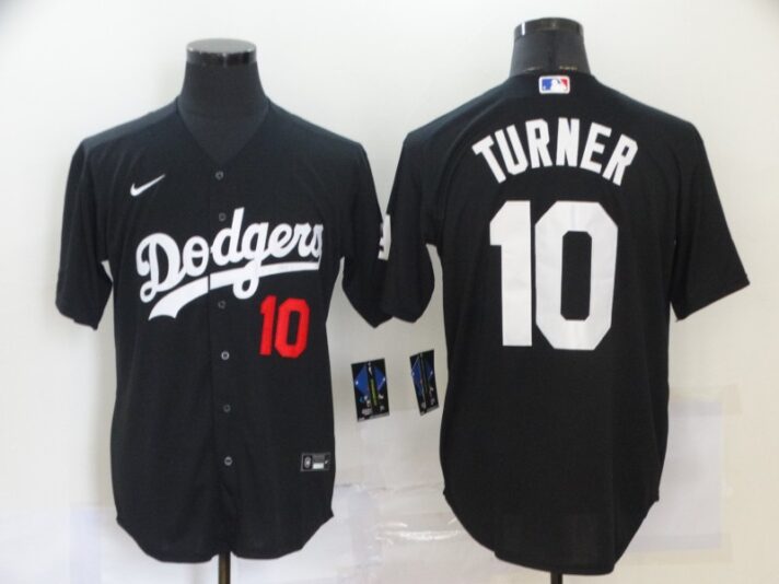 Men’s Los Angeles Dodgers #10 Justin Turner Black Stitched MLB Cool Base Nike Jersey