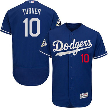 Men’s Los Angeles Dodgers #10 Justin Turner Blue Flexbase Authentic Collection 2017 World Series Bound Stitched MLB Jersey