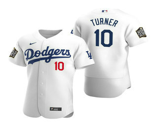 Men’s Los Angeles Dodgers #10 Justin Turner White 2020 World Series Authentic Flex Nike Jersey