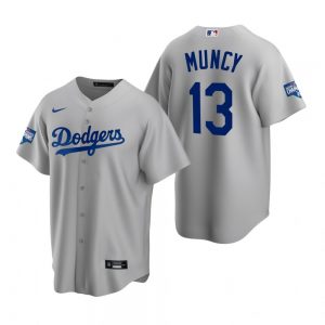 Men’s Los Angeles Dodgers #13 Max Muncy Gray 2020 World Series Champions Replica Jersey