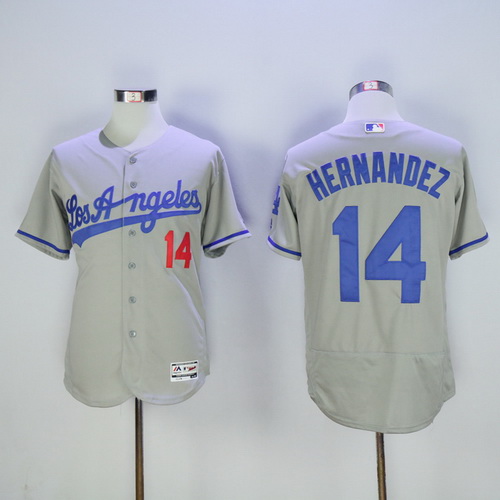 Men’s Los Angeles Dodgers #14 Enrique Hernandez Gray Road 2016 Flexbase Majestic Baseball Jersey
