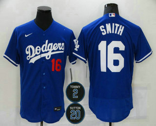Men’s Los Angeles Dodgers #16 Will Smith Blue #2 #20 Patch Stitched MLB Flex Base Nike Jersey