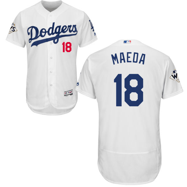 Men’s Los Angeles Dodgers #18 Kenta Maeda White Flexbase Authentic Collection 2017 World Series Bound Stitched MLB Jersey