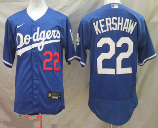 Men’s Los Angeles Dodgers #22 Clayton Kershaw Blue Stitched MLB Flex Base Nike Jersey