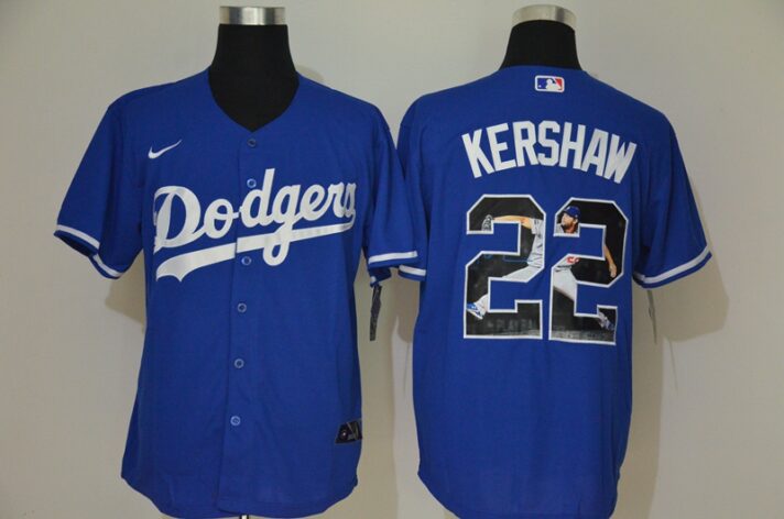 Men’s Los Angeles Dodgers #22 Clayton Kershaw Blue Unforgettable Moment Stitched Fashion MLB Cool Base Nike Jersey
