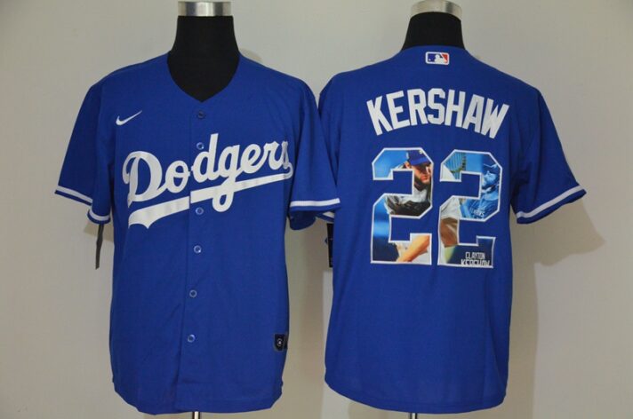 Men’s Los Angeles Dodgers #22 Clayton Kershaw Blue Unforgettable Moment Stitched Fashion MLB Cool Base Nike Jerseys