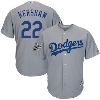 Men’s Los Angeles Dodgers #22 Clayton Kershaw Majestic Gray 2018 World Series Cool Base Player Jersey