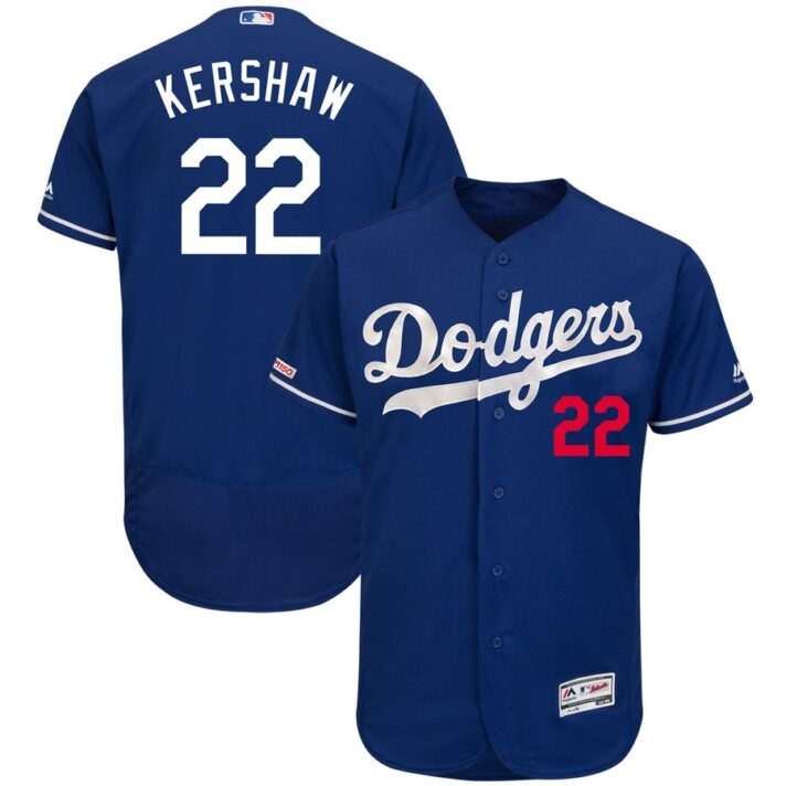 Men’s Los Angeles Dodgers 22 Clayton Kershaw Royal 150th Patch Flexbase Jersey