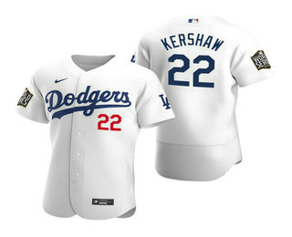 Men’s Los Angeles Dodgers #22 Clayton Kershaw White 2020 World Series Authentic Flex Nike Jersey