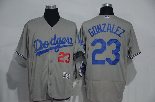 Men’s Los Angeles Dodgers #23 Adrian Gonzalez Gray 2016 Flexbase Majestic Baseball Jersey