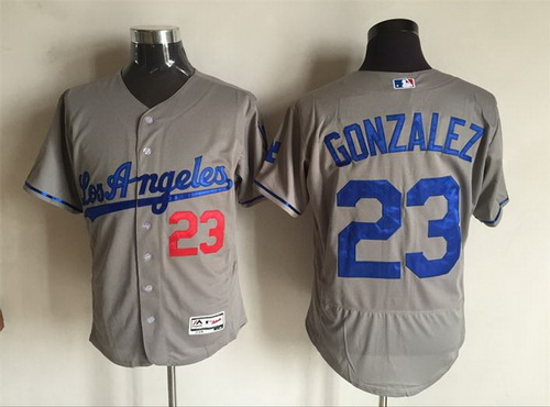 Men’s Los Angeles Dodgers #23 Adrian Gonzalez Gray Road 2016 Flexbase Majestic Baseball Jersey