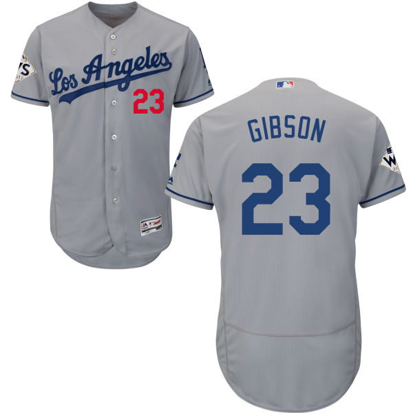 Men’s Los Angeles Dodgers #23 Kirk Gibson Grey Flexbase Authentic Collection 2017 World Series Bound Stitched MLB Jersey