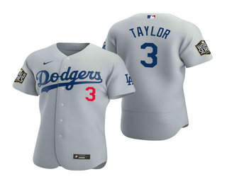 Men’s Los Angeles Dodgers #3 Chris Taylor Gray 2020 World Series Authentic Flex Nike Jersey