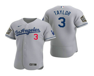 Men’s Los Angeles Dodgers #3 Chris Taylor Gray 2020 World Series Authentic Road Flex Nike Jersey