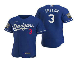 Men’s Los Angeles Dodgers #3 Chris Taylor Royal 2020 World Series Authentic Flex Nike Jersey
