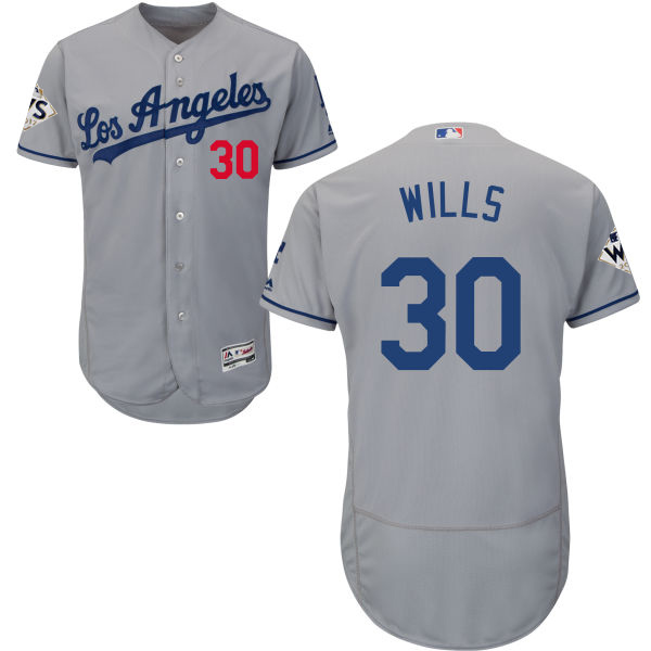 Men’s Los Angeles Dodgers #30 Maury Wills Grey Flexbase Authentic Collection 2017 World Series Bound Stitched MLB Jersey