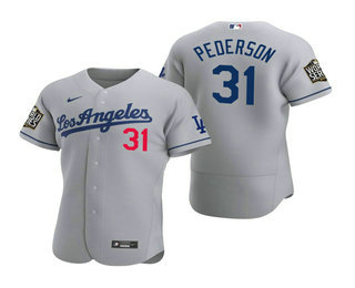 Men’s Los Angeles Dodgers #31 Joc Pederson Gray 2020 World Series Authentic Road Flex Nike Jersey
