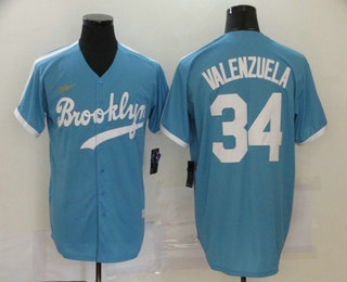 Men’s Los Angeles Dodgers #34 Fernando Valenzuela Light Blue Stitched MLB Cool Base Cooperstown Collection Nike Jersey