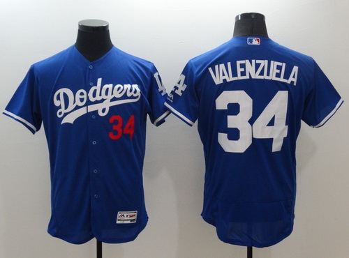 Men’s Los Angeles Dodgers #34 Fernando Valenzuela Retired Blue 2016 Flexbase Majestic Baseball Jersey
