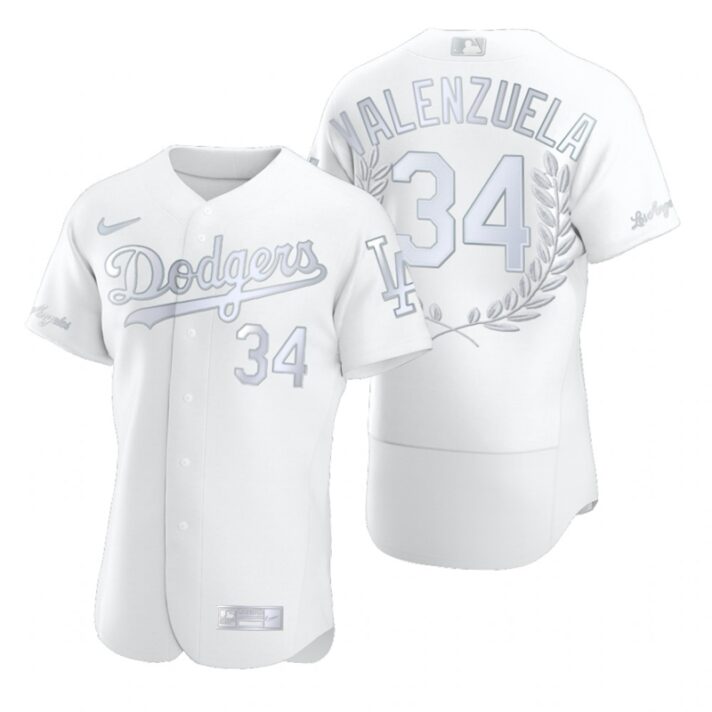 Men’s Los Angeles Dodgers #34 Fernando Valenzuela White Nike Flexbase Fashion Jersey