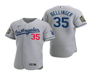 Men’s Los Angeles Dodgers #35 Cody Bellinger Gray 2020 World Series Authentic Road Flex Nike Jersey