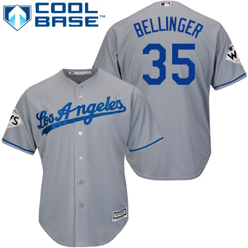Men’s Los Angeles Dodgers #35 Cody Bellinger Grey New Cool Base 2017 World Series Bound Stitched MLB Jersey