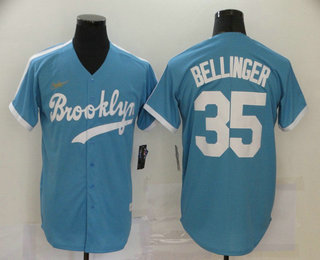 Men’s Los Angeles Dodgers #35 Cody Bellinger Light Blue Stitched MLB Cool Base Cooperstown Collection Nike Jersey