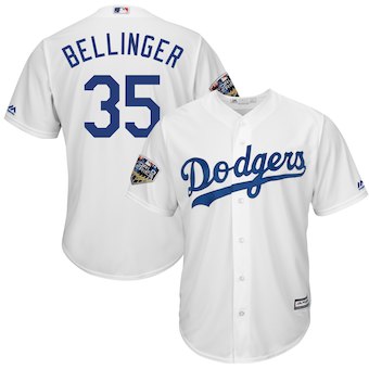 Men’s Los Angeles Dodgers #35 Cody Bellinger Majestic White 2018 World Series Cool Base Player Jersey