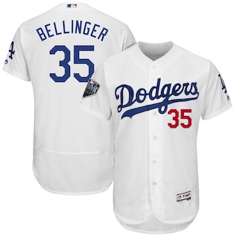 Men’s Los Angeles Dodgers #35 Cody Bellinger Majestic White 2018 World Series Flex Base Player Jersey