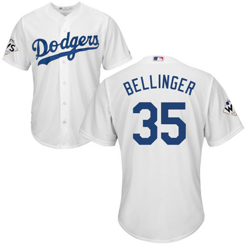 Men’s Los Angeles Dodgers #35 Cody Bellinger White New Cool Base 2017 World Series Bound Stitched MLB Jersey
