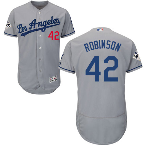 Men’s Los Angeles Dodgers #42 Jackie Robinson Grey Flexbase Authentic Collection 2017 World Series Bound Stitched MLB Jersey