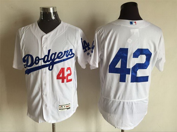 Men’s Los Angeles Dodgers #42 Jackie Robinson NO Name White 2016 Flexbase Majestic Baseball Jersey