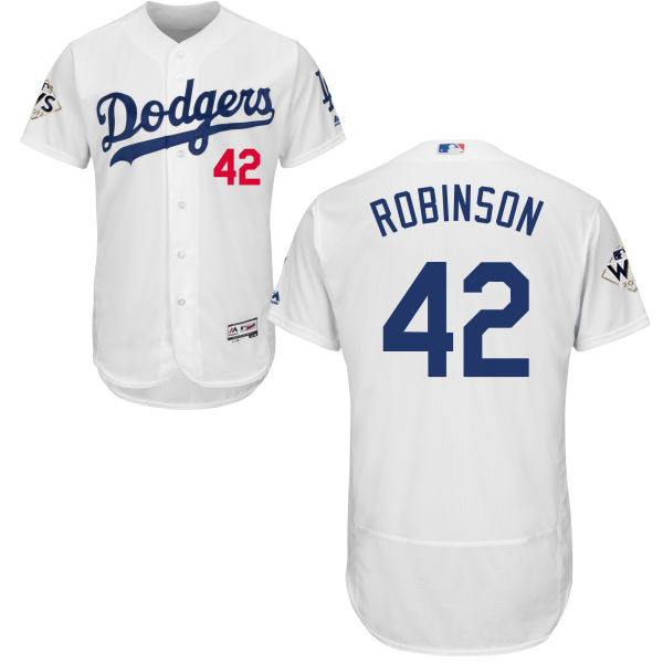 Men’s Los Angeles Dodgers #42 Jackie Robinson White Flexbase Authentic Collection 2017 World Series Bound Stitched MLB Jersey