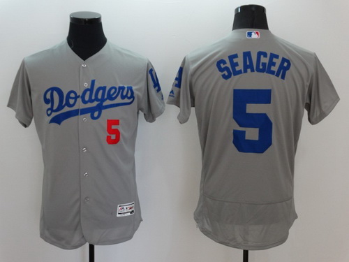 Men’s Los Angeles Dodgers #5 Corey Seager Gray 2016 Flexbase Majestic Baseball Jersey
