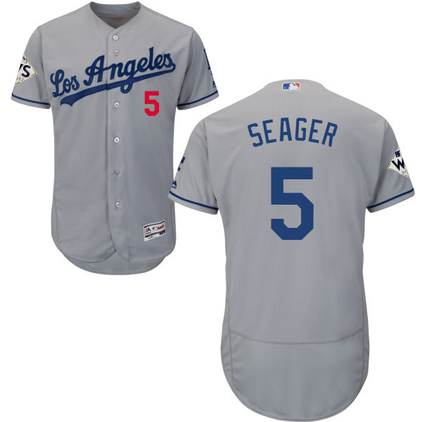 Men’s Los Angeles Dodgers #5 Corey Seager Grey Flexbase Authentic Collection 2017 World Series Bound Stitched MLB Jersey