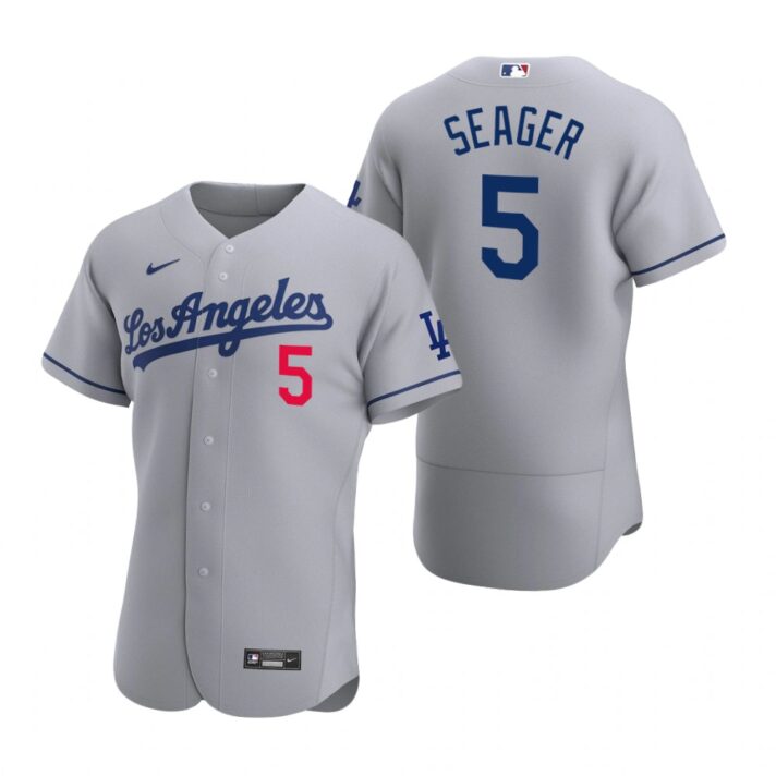 Men’s Los Angeles Dodgers #5 Corey Seager Nike Gray 2020 Road MLB Flex Base Jersey