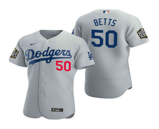 Men’s Los Angeles Dodgers #50 Mookie Betts Gray 2020 World Series Authentic Flex Nike Jersey