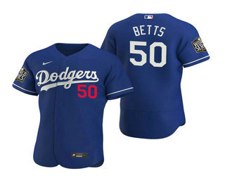 Men’s Los Angeles Dodgers #50 Mookie Betts Royal 2020 World Series Authentic Flex Nike Jersey