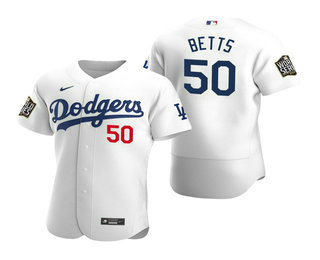 Men’s Los Angeles Dodgers #50 Mookie Betts White 2020 World Series Authentic Flex Nike Jersey