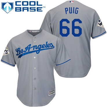 Men’s Los Angeles Dodgers #66 Yasiel Puig Grey New Cool Base 2017 World Series Bound Stitched MLB Jersey