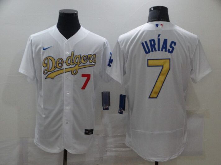 Men’s Los Angeles Dodgers #7 Julio Urias 2020 White Gold Sttiched Nike MLB Jersey