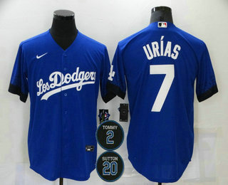 Men’s Los Angeles Dodgers #7 Julio Urias Blue #2 #20 Patch City Connect Cool Base Stitched Jersey