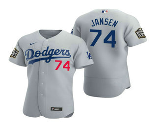 Men’s Los Angeles Dodgers #74 Kenley Jansen Gray 2020 World Series Authentic Flex Nike Jersey