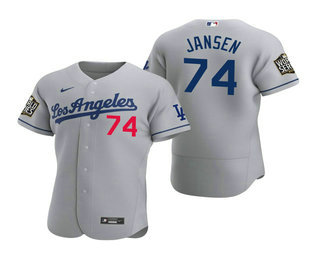 Men’s Los Angeles Dodgers #74 Kenley Jansen Gray 2020 World Series Authentic Road Flex Nike Jersey