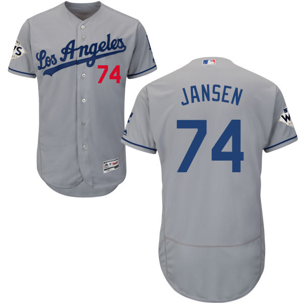 Men’s Los Angeles Dodgers #74 Kenley Jansen Grey Flexbase Authentic Collection 2017 World Series Bound Stitched MLB Jersey