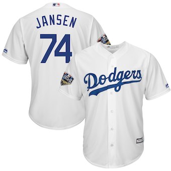 Men’s Los Angeles Dodgers #74 Kenley Jansen Majestic White 2018 World Series Cool Base Player Jersey